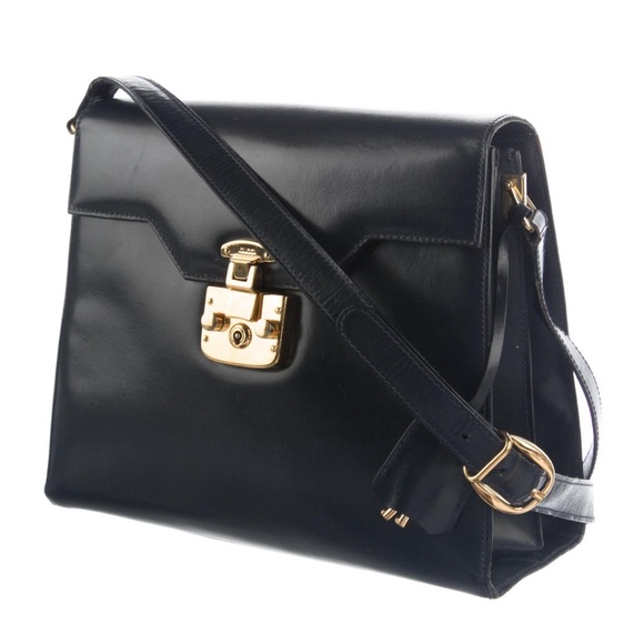 Gucci Top Handle Black Leather Kelly Bag With Lock | Authentic Vintage - Picture 12 of 16